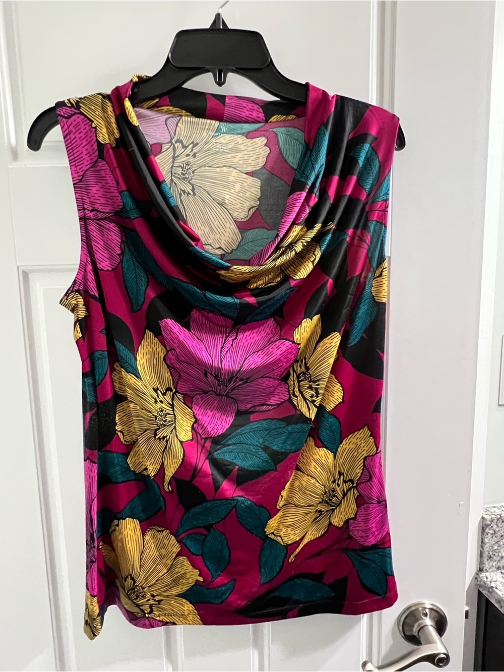 Worthington's Women’s Sleeveless Cowl Neck Floral Top - Magenta Yellow